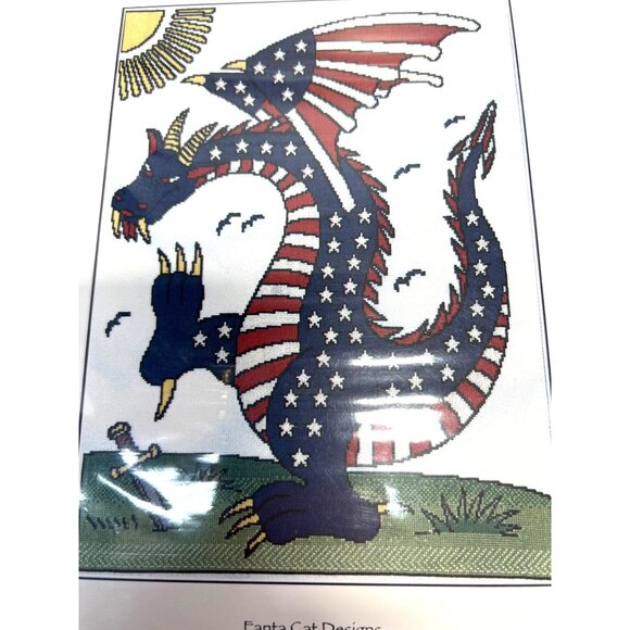 Flag Dragon Counted Cross-Stitch Pattern By Fantá Cat Designs - Picture 1 of 3